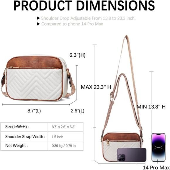 Quilted Vegan Leather Crossbody Bags for Women - Small Shoulder Handbags - Picture 3 of 7